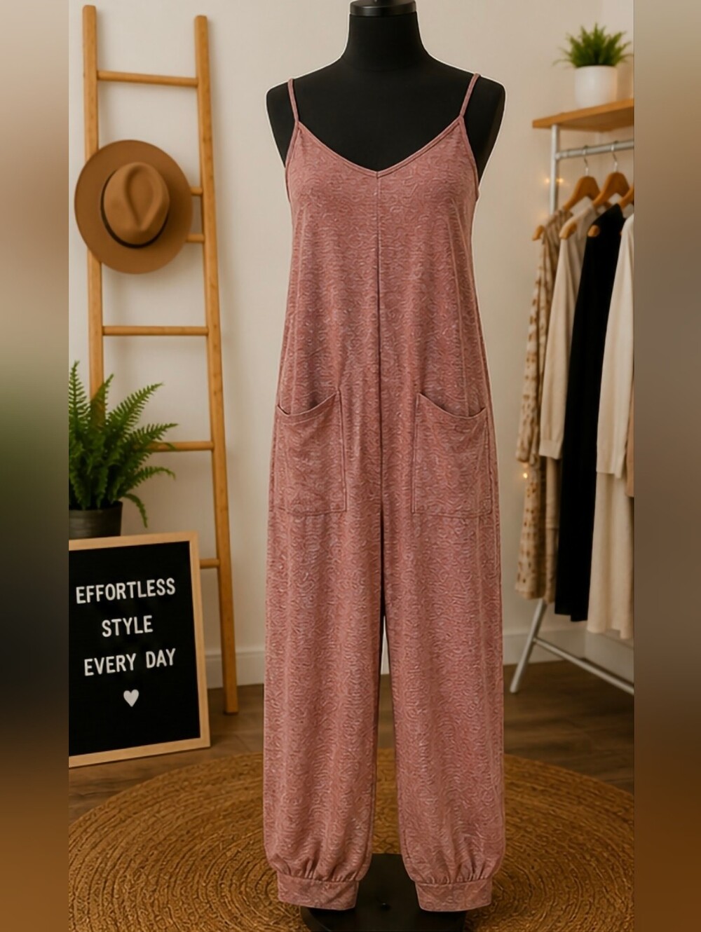 SHEIN Dusty Rose Wide-Leg Spaghetti Strap Jumpsuit